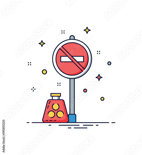 Public safety awareness theme illustrated by a clear no entry sign placed over a hazardous substance icon, expressing restricted access and community