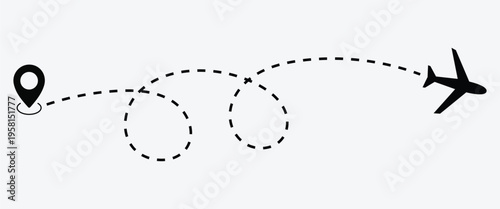 Airplane Route Vector Set with Dashed Flight Paths Curved Lines and Travel Path Icons for Aviation Design