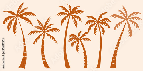 Silhouette of several palm trees against a pale orange background