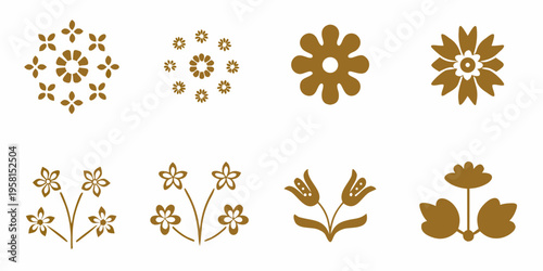 Floral designs in shades of brown featuring various stylized flower shapes