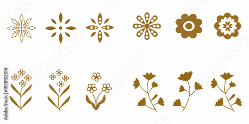 Collection of delicate golden floral motifs and botanical arrangements
