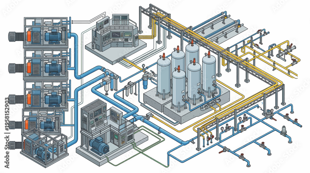 Obraz premium Industrial process system with machinery and piping.