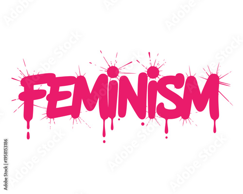 A bold pink graffiti style text reading Feminism on a white background