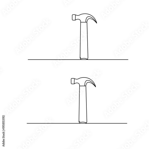 Continuous line drawing of a claw hammer on a wavy baseline


