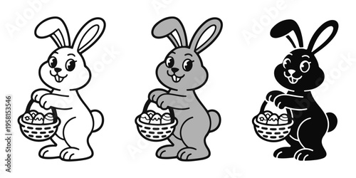 Charming Easter bunny in outline grey and black colors vector illustration
