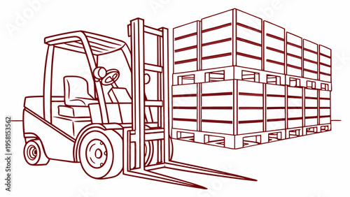 Forklift truck lifting stacked boxes in a warehouse, illustration of logistics and delivery
