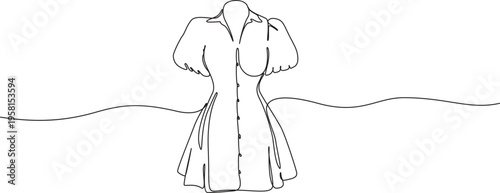 Continuous Line Drawing of a Dress,Single Line Drawing of a Summer Dress Illustration,