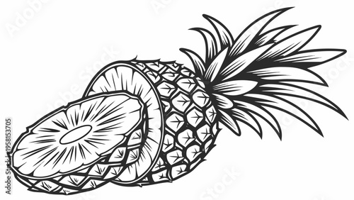 Juicy pineapple sliced, revealing refreshing tropical texture and vibrant freshness