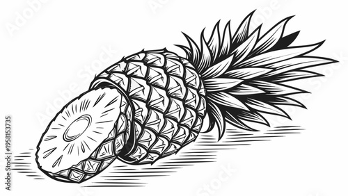 Fresh pineapple cut in half, showcasing its juicy texture and tropical appeal