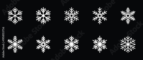 Snowflake Icon Set Featuring Isolated Winter Snow Crystal Symbols for Christmas, Holiday Decoration, Cold Weather, Frost Pattern, Seasonal Design Elements and Frozen Nature Vector Illustration