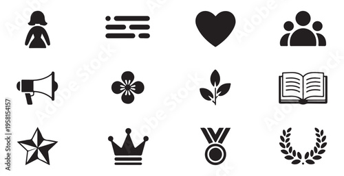 Womens rights, gender equality, and empowerment vector icon set. feminism, care, and achievement concepts