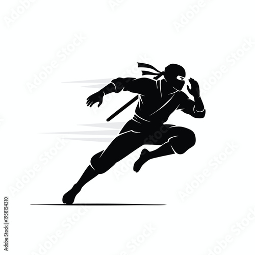 Black silhouette of a ninja running with motion blur effect