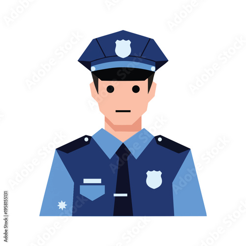 Flat vector illustration of a police officer in uniform