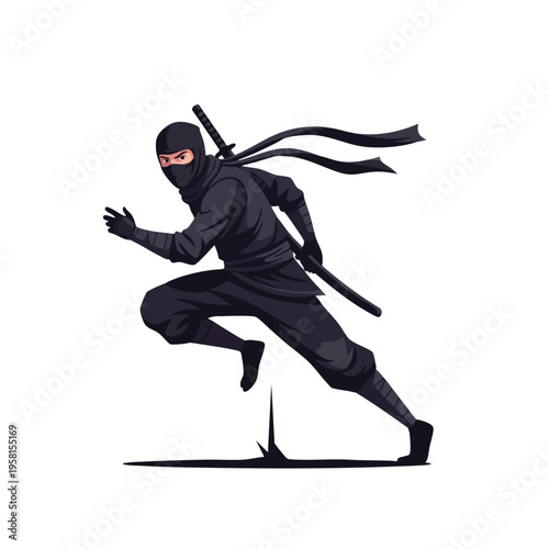 Dynamic illustration of a ninja in mid-stride, wielding a sword