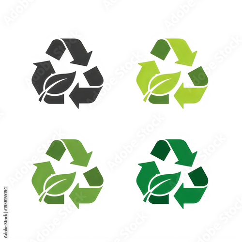 Set of 4 eco recycling icons with leaf