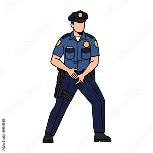 Front view of uniformed officer standing with hands clasped over waist