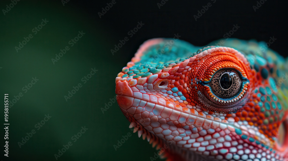 Obraz premium Vibrant chameleon with vivid red and teal scales
