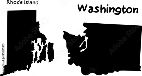 Cuadro en lienzo Black silhouettes of Rhode Island and Washington state maps on white background, simple geographic shapes for education, design, and location concepts