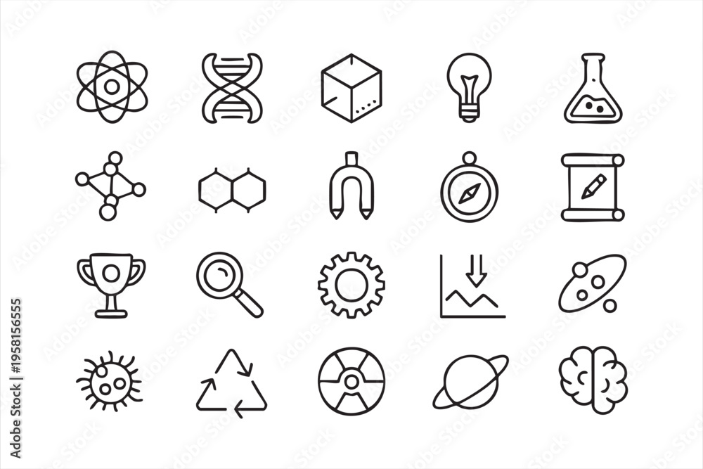 Fototapeta premium STEM Learning Icons with Atom Molecule and Laboratory Symbols