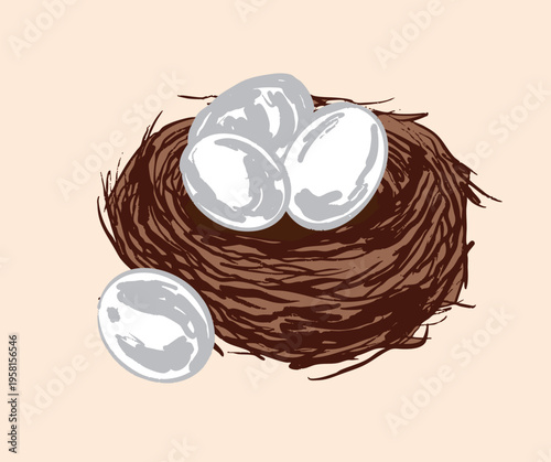 Rustic Easter Eggs in Nest with Natural Textures