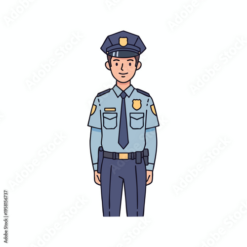 Smiling male law enforcement officer in uniform with cap and badge