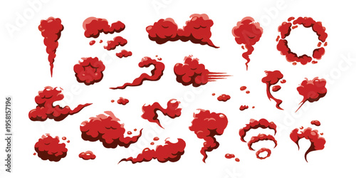 Red comic style toxic smoke clouds and explosion dust collection
