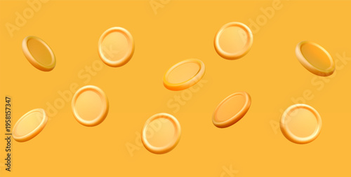 Digital illustration of golden coins on a vibrant orange background. Coins appear in a seamless pattern creating a dynamic and festive atmosphere. Perfect for financial themes.