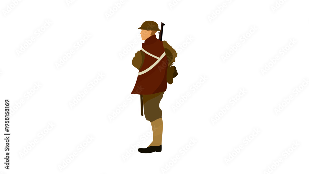Obraz premium British soldier of World War II, flat color vector illustration