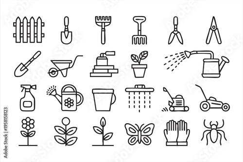 Outdoor Gardening and Plant Care Icon Collection Vector