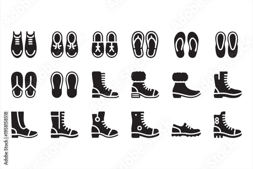 Shoe Icon Set Featuring Boots Sneakers and Heels Vector
