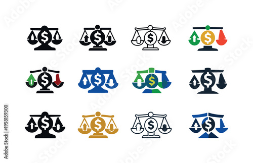 corporate finance. Icon set. Set Logo of corporate finance: balance sheet symbol. harmonious logo variations of the same emblematic concept, each