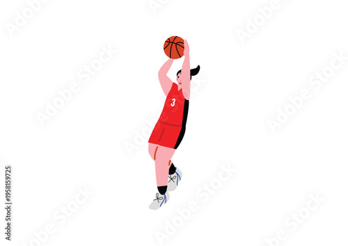 フリースローをする女子バスケットボール選手のイラスト