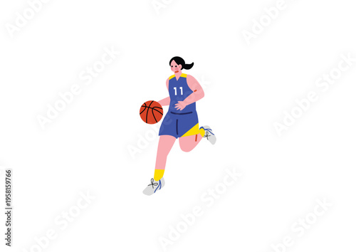 ドリブルする女子バスケットボール選手のイラスト