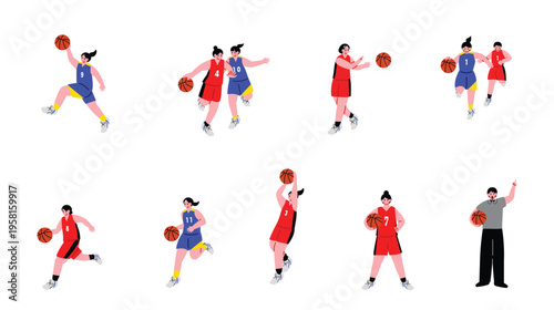 女子バスケットボール選手のイラストセット