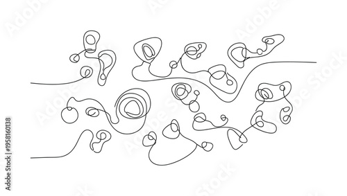 Beyond Physical Reality. Minimalistic one-line drawing abstract lines and floating shapes illustrating metaphysical exploration, continuous single black line