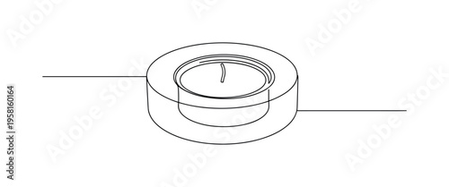 Tealight Candle Holder. Minimalistic one-line drawing small circular candle holder for a tealight candle, continuous single black line on white background,
