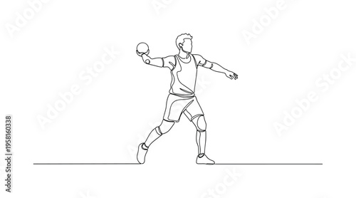 Ball Throw Competition. Minimalistic one-line drawing participant throwing a ball during a sports day field event, continuous single black line on white