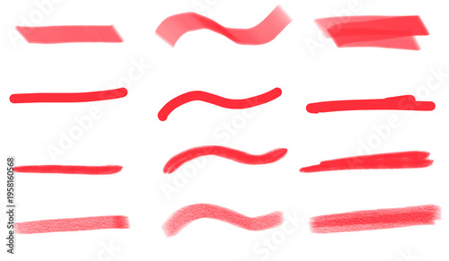 Photos set of hand drawn red Hyphen Marks