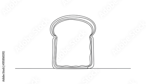 Toast Bread Slice. Minimalistic one-line drawing single slice of bread slightly toasted with simple crust outline, continuous single black line on white
