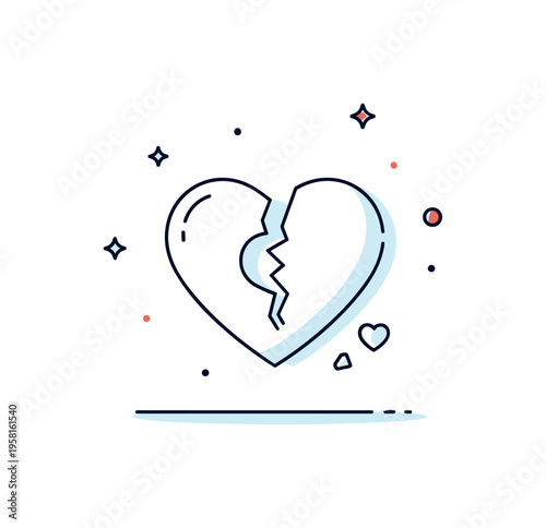 Emptiness after heartbreak a cracked heart outline with a hollow center and a few tiny fragments nearby, expressing the quiet emotional aftermath of loss and