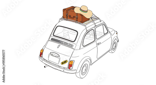 Vector illustration of vintage car with luggage on roof rack