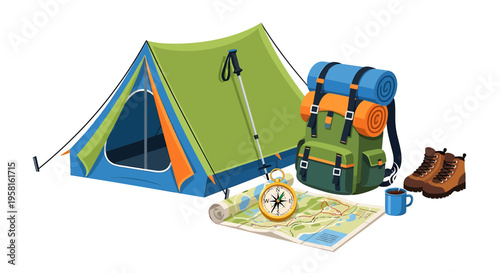Vector illustration of camping gear and accessories