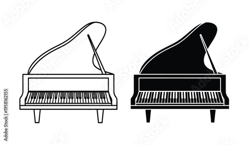 Silhouette of grand pianos side by side comparison