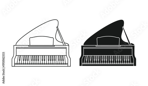 Silhouette of grand piano from different angles with silhouette