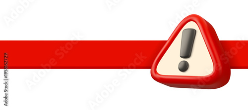 Vector 3d alert banner. Red danger sign with exclamation in triangle and tape for copy space