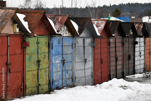 Obraz na plátně Old tin colorful garages