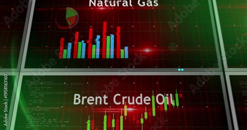 Oil and LNG price charts and graphs diagram 3d concept animation
