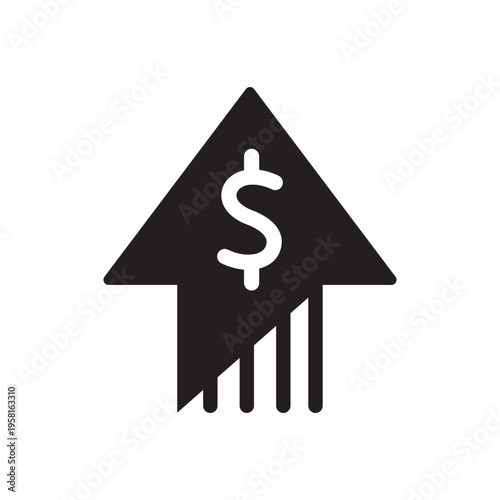 Financial Growth Arrow Icon Vector, Profit Increase Symbol, Business Success Up Arrow with Dollar Sign Silhouette