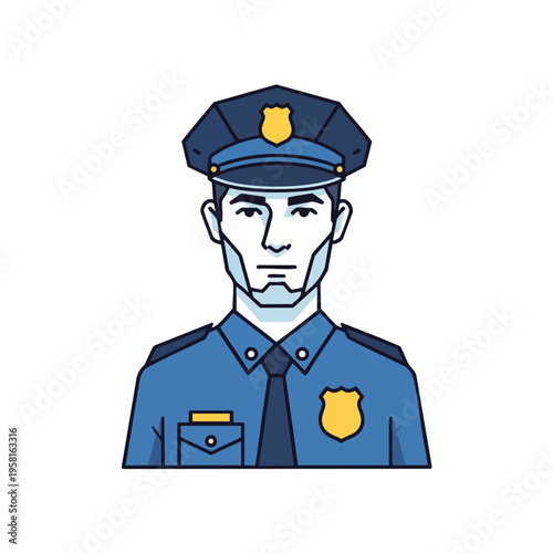 Stylized portrait of a male police officer in uniform with a badge