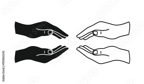 Four hands in silhouette and outline form reaching towards each other in pairs